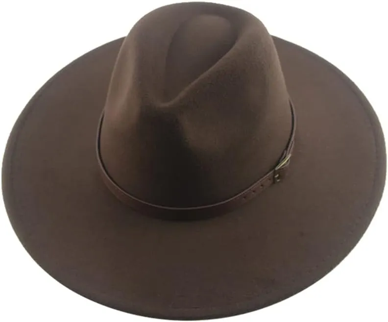 Hats for Women Man Hat Male Winter Felted Hat Big Brim 9.5CM Belt Band Casual Solid Panama Cap,White-56-58cm