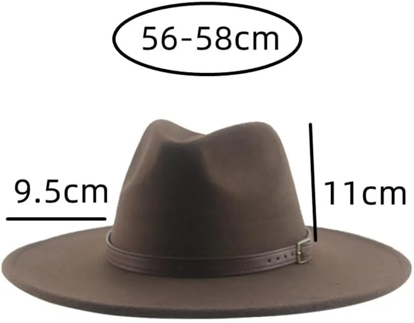 Hats for Women Man Hat Male Winter Felted Hat Big Brim 9.5CM Belt Band Casual Solid Panama Cap,White-56-58cm