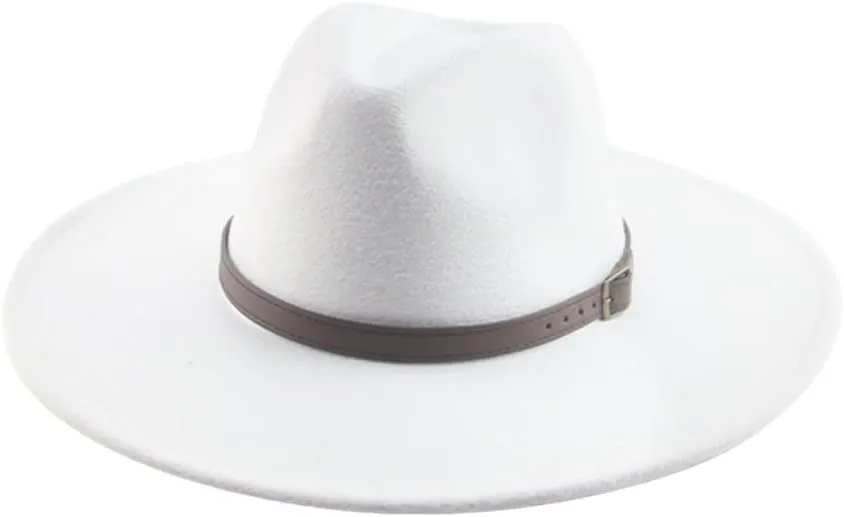 Hats for Women Man Hat Male Winter Felted Hat Big Brim 9.5CM Belt Band Casual Solid Panama Cap,White-56-58cm