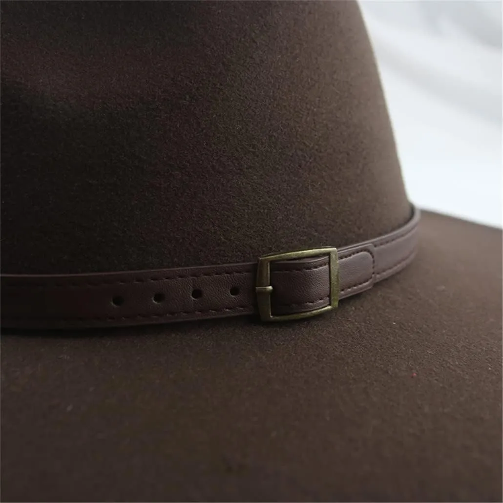 Hats for Women Man Hat Male Winter Felted Hat Big Brim 9.5CM Belt Band Casual Solid Panama Cap,White-56-58cm