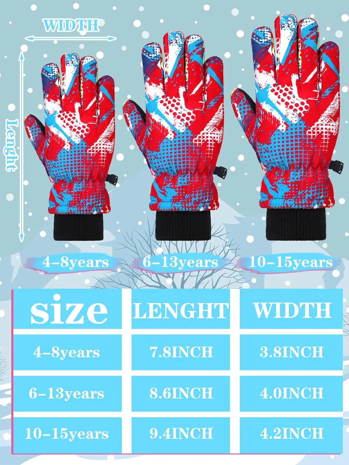 Honoson 2 Pairs Kids Snow Gloves Winter Waterproof Ski Gloves for Boys Girls Outdoor Toddler Snowboard Warm Youth Clothes