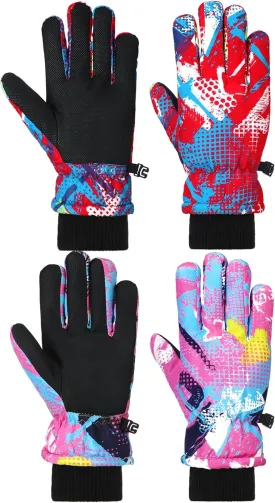 Honoson 2 Pairs Kids Snow Gloves Winter Waterproof Ski Gloves for Boys Girls Outdoor Toddler Snowboard Warm Youth Clothes