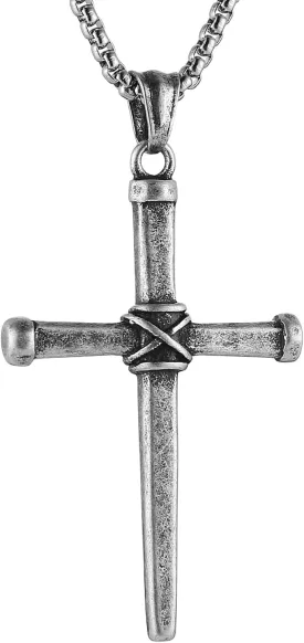 HZMAN Nail Cross Necklace for Men Stainless Steel Antique Cross Pendant Necklace Christian Jewelry Gift