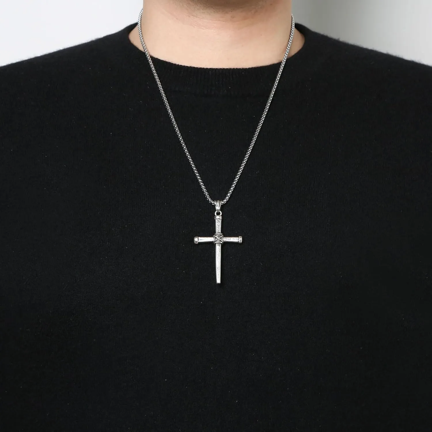 HZMAN Nail Cross Necklace for Men Stainless Steel Antique Cross Pendant Necklace Christian Jewelry Gift