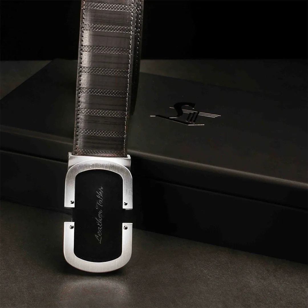 Italian VT Stripe   | Plus Size Leather Belt for Men | Color - Grey