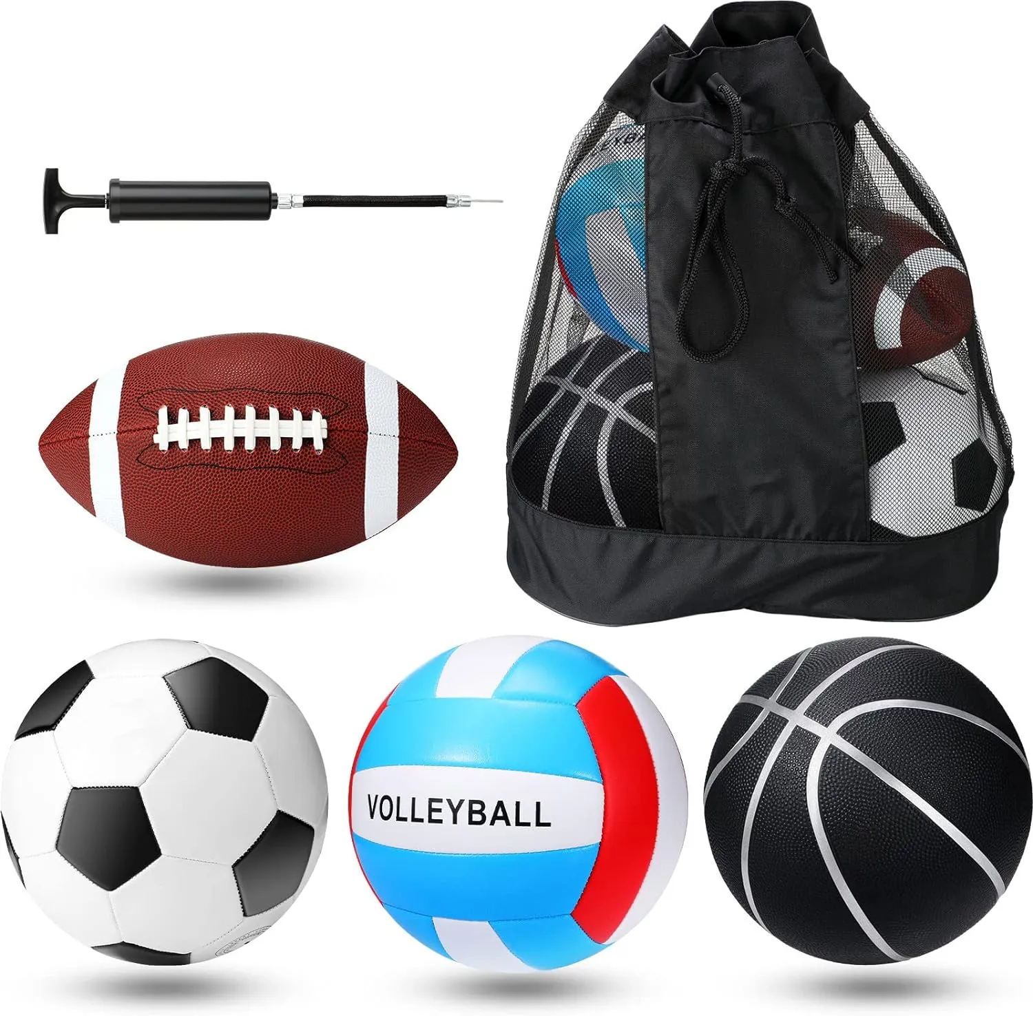 Jerify 4 Pcs Sport Balls Set Official Size Athletic Balls Include Soccer, Football, Basketball, Volleyball for Indoor Outdoor Game Activities Teens Youth Adult Ball Gifts