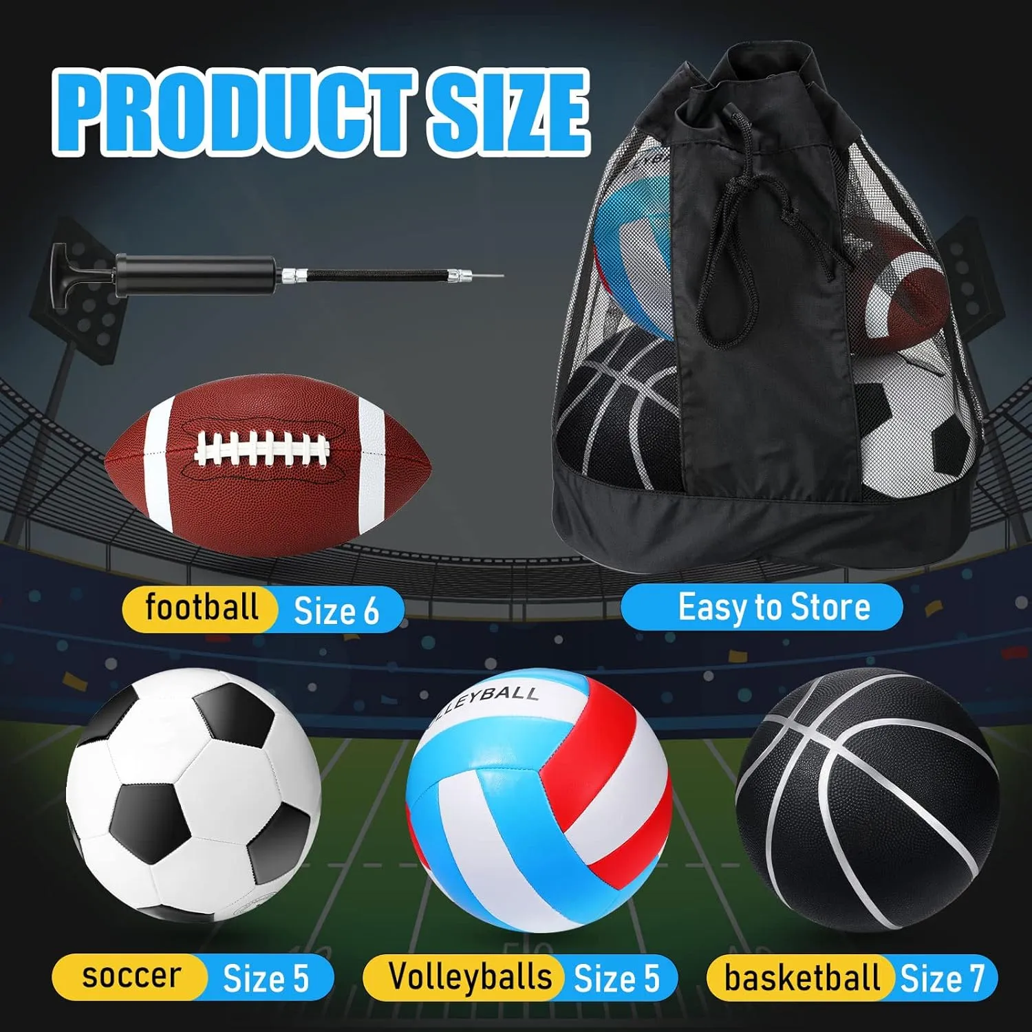 Jerify 4 Pcs Sport Balls Set Official Size Athletic Balls Include Soccer, Football, Basketball, Volleyball for Indoor Outdoor Game Activities Teens Youth Adult Ball Gifts