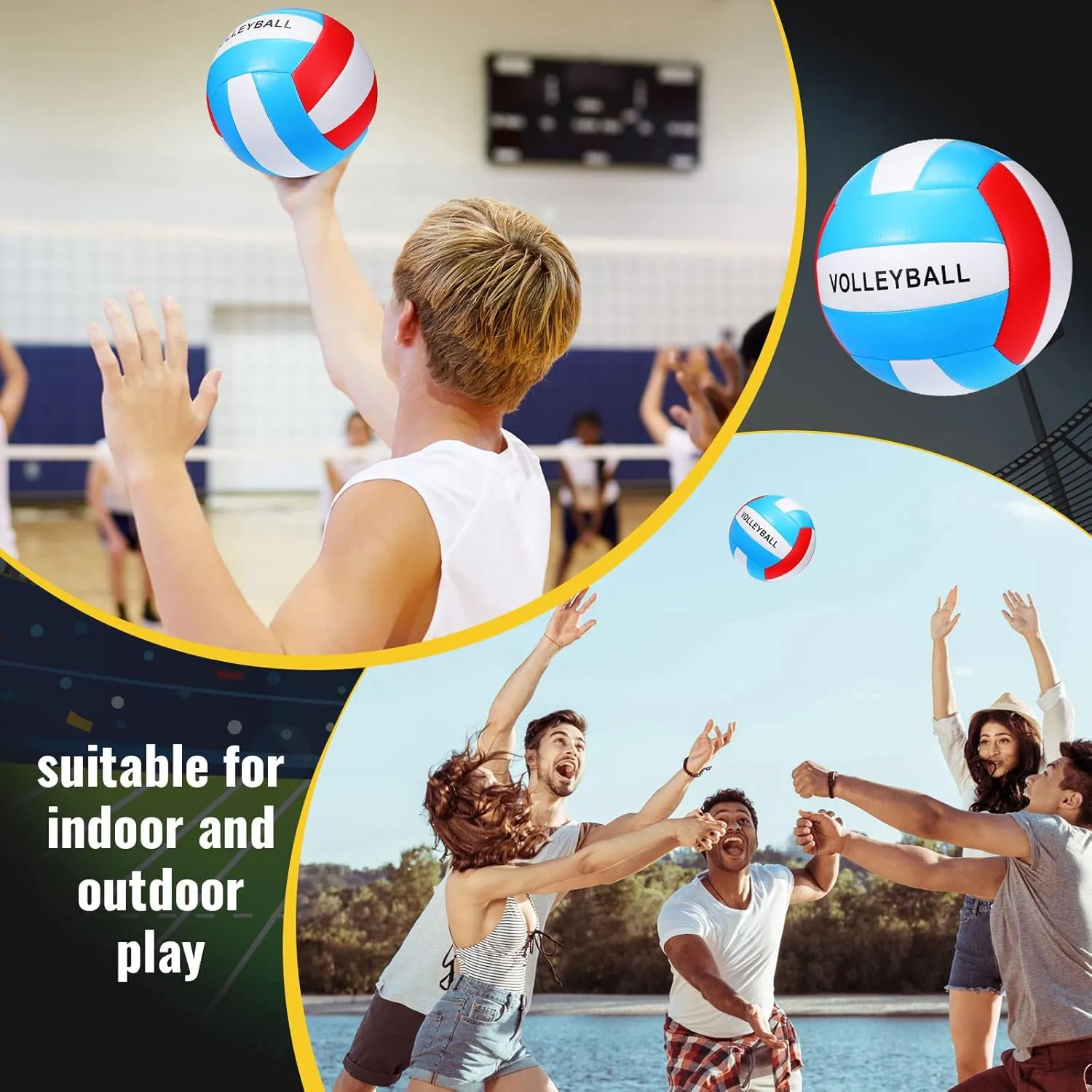 Jerify 4 Pcs Sport Balls Set Official Size Athletic Balls Include Soccer, Football, Basketball, Volleyball for Indoor Outdoor Game Activities Teens Youth Adult Ball Gifts