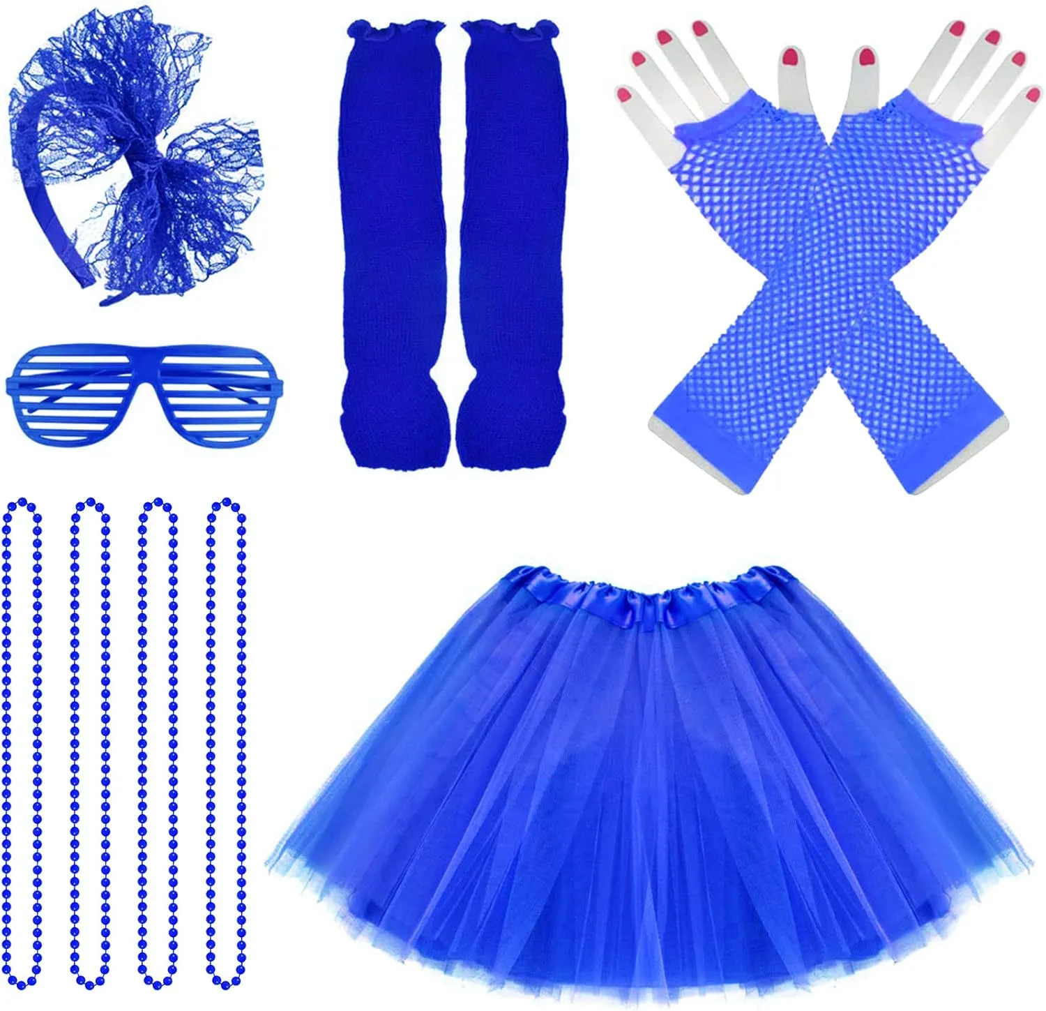 jiebor 80s Costume Outfits Accessories for Girls Kids Tutu Skirt Leg Warmers Fishnet Gloves Shutter Glass Headband Necklace