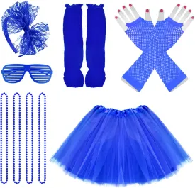jiebor 80s Costume Outfits Accessories for Girls Kids Tutu Skirt Leg Warmers Fishnet Gloves Shutter Glass Headband Necklace