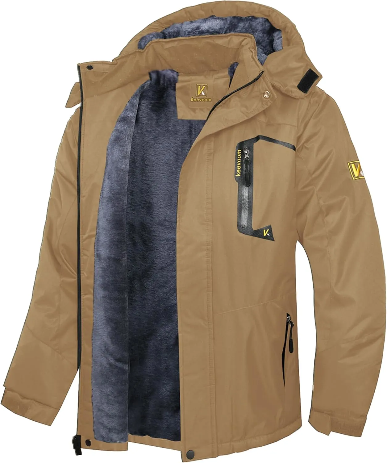 Keevoom Mens Winter Jackets Ski Snow Coats Warm Waterproof Hooded Raincoats Snowboarding Windproof Lined Windbreaker