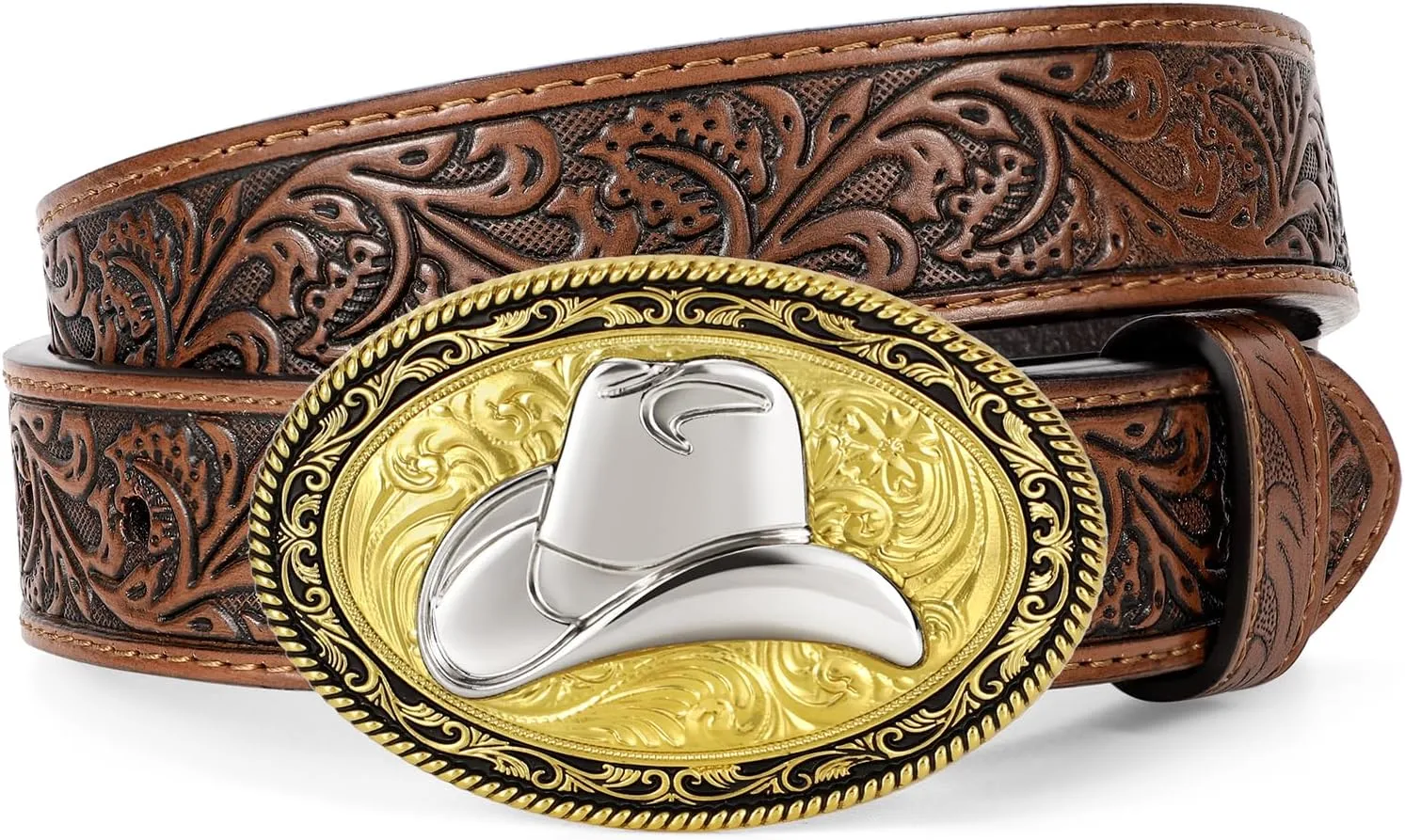 Kids Western Belt for Boys Girls, Embossed Genuine Leather Cowboy Cowgirl Belt for Jeans Pant Dresses Gift