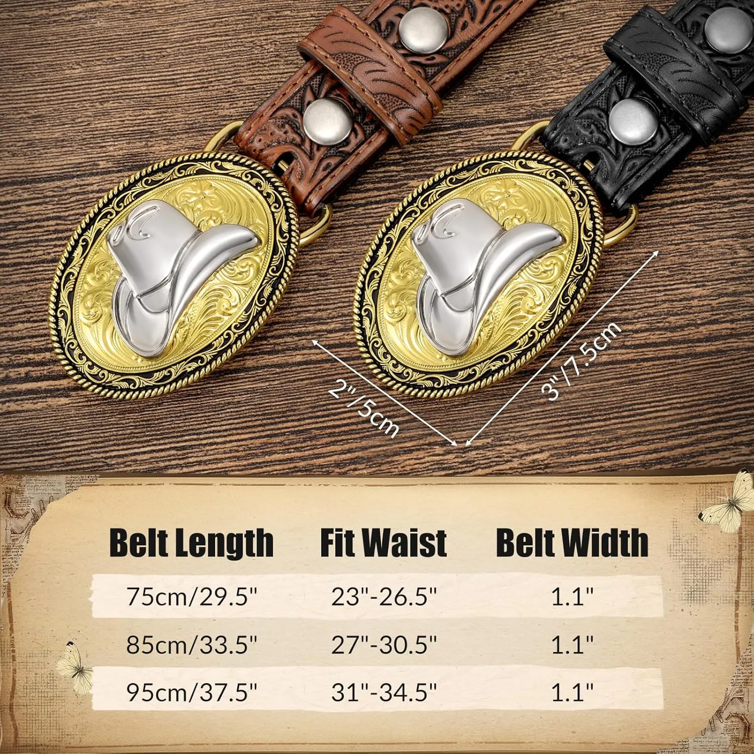 Kids Western Belt for Boys Girls, Embossed Genuine Leather Cowboy Cowgirl Belt for Jeans Pant Dresses Gift
