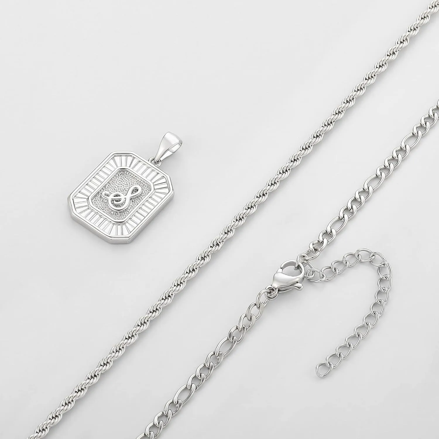 Layered Initial Necklace for Men Women, Layered Rope Chain Figaro Chain Square Pendant Stainless Steel Necklace for Men Women Jewelry Gifts