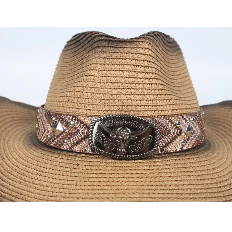 Leather Bison Head Decorative Hat Band