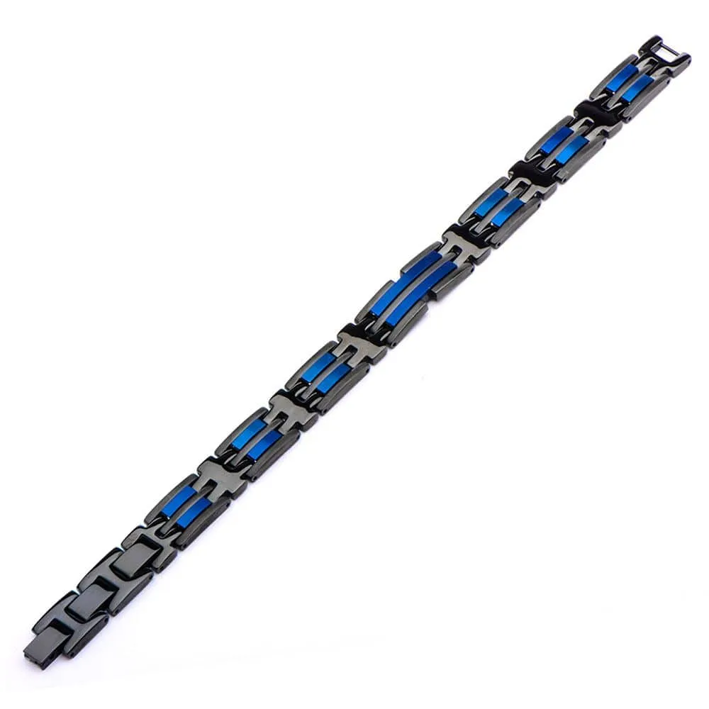 Matte Black & Blue IP Link Bracelet