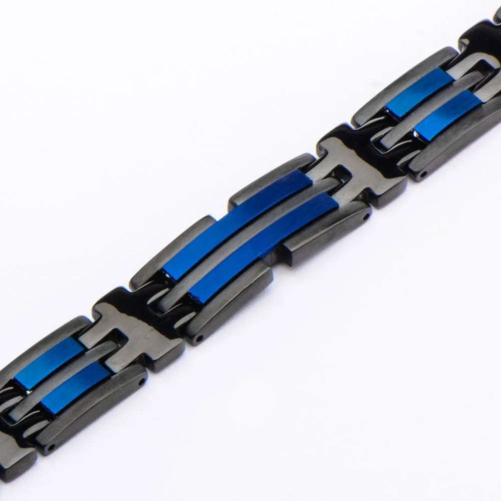 Matte Black & Blue IP Link Bracelet
