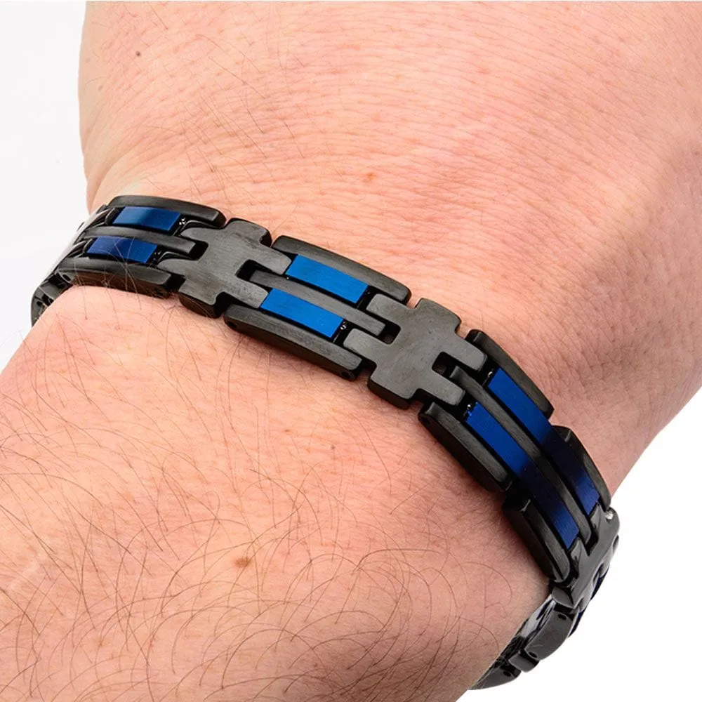 Matte Black & Blue IP Link Bracelet