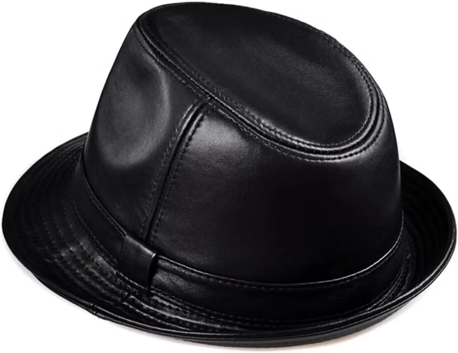Men Fedora Trilby Hat Classic Leather Panama Hat Jazz Cap Vintage Gentleman Hat Gangster Party Hat
