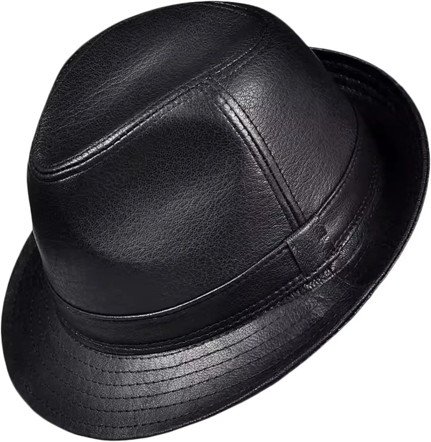 Men Fedora Trilby Hat Classic Leather Panama Hat Jazz Cap Vintage Gentleman Hat Gangster Party Hat