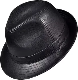 Men Fedora Trilby Hat Classic Leather Panama Hat Jazz Cap Vintage Gentleman Hat Gangster Party Hat