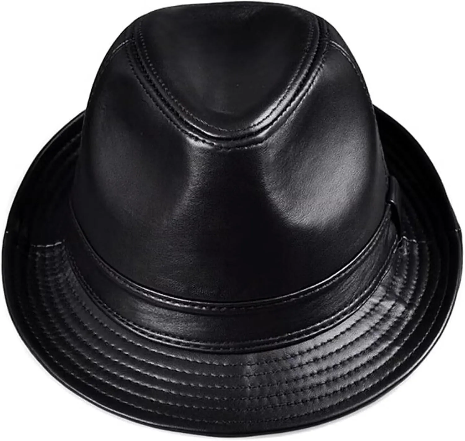 Men Fedora Trilby Hat Classic Leather Panama Hat Jazz Cap Vintage Gentleman Hat Gangster Party Hat