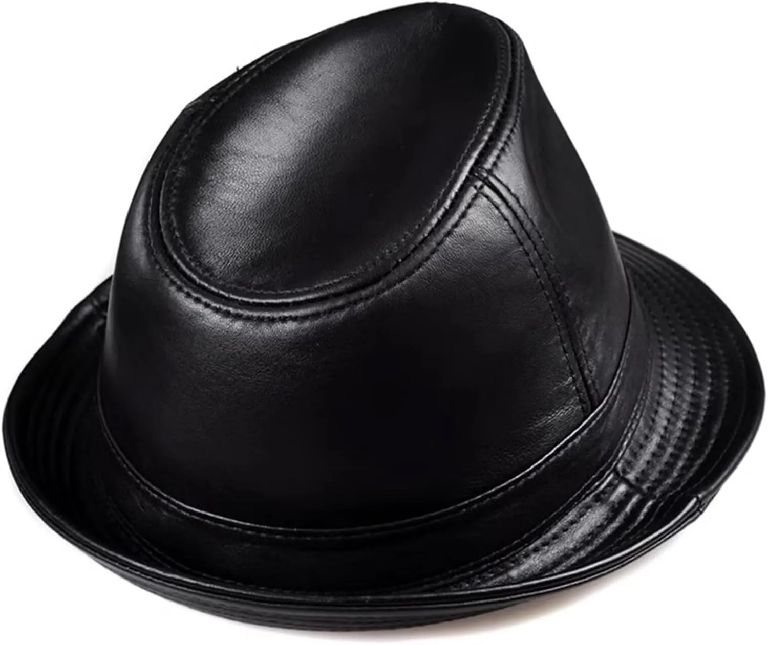 Men Fedora Trilby Hat Classic Leather Panama Hat Jazz Cap Vintage Gentleman Hat Gangster Party Hat