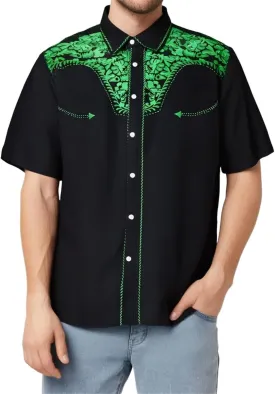 Men's Cowboy Shirts Embroidered Rose Design Big and Tall Casual Loose Tee Tops Western Short Sleeve Button Down