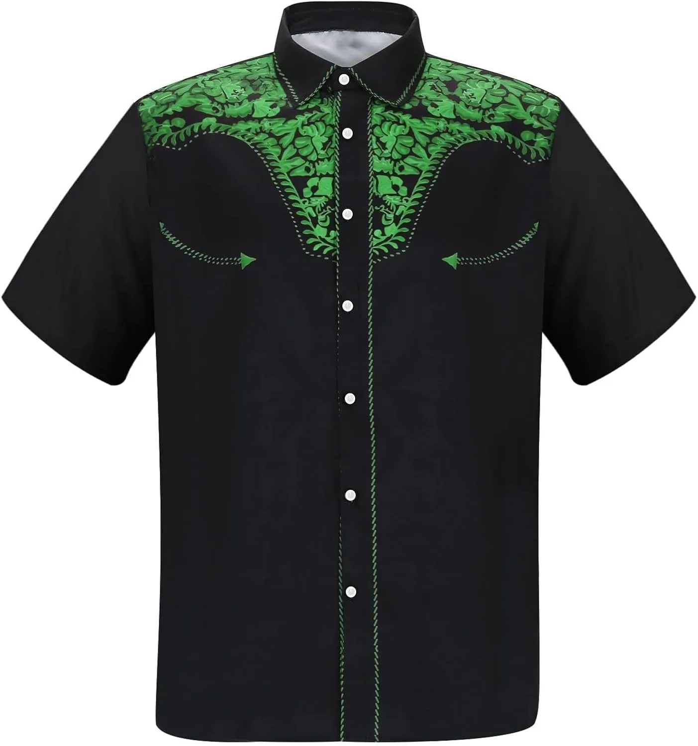 Men's Cowboy Shirts Embroidered Rose Design Big and Tall Casual Loose Tee Tops Western Short Sleeve Button Down