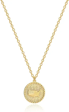 MEVECCO Dainty Coin Necklace 18k Gold Plated Vintage Disk Hammered Pendant Goddess Worship Celebrity Circle Medal Reversible Chic Genuine Ancient Greek Character Carving Necklace Gifts for Her