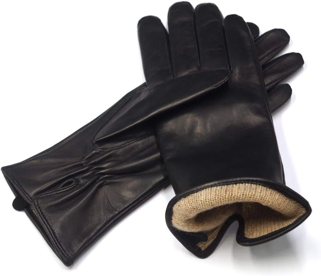MGGMOKAY Womens Nappa Lambskin Leather Gloves Warm Cashmere Lined