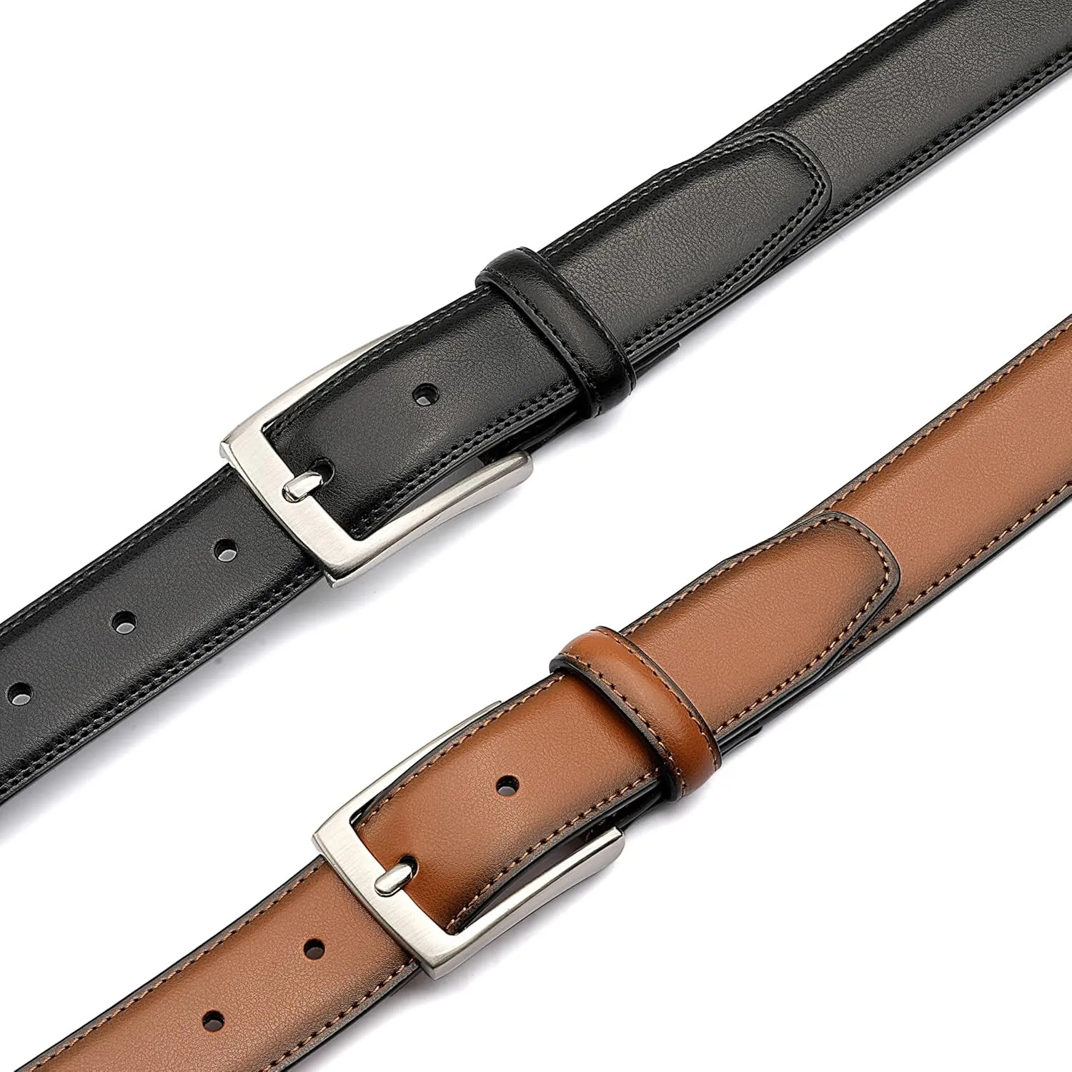 MILORDE Men's Leather Dress Belt 2Pack, Handmade, Genuine Leather, Fashion & Classic Designs for Work Business and Casual