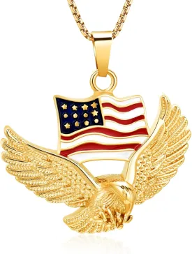 Oinsi Cremation Jewelry For Ashes For Men The Stars and the Stripes With Eagle Memorial Urn Necklace Keepsake Pendant