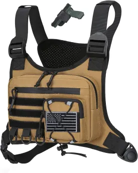 Outdoor Sports Chest Bag for Men, Chest Vest Holster Fits Most Pistols, EDC Travel Chest Pack for Running, Hiking