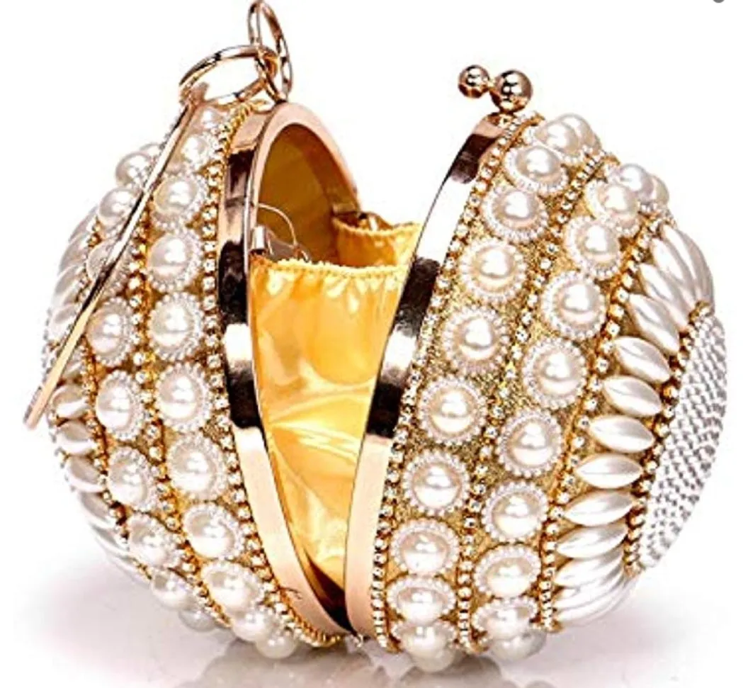 Pearla Crystal- Round Shape Rhinestone Evening Wristlet Clutch (Ships in 3 business days)