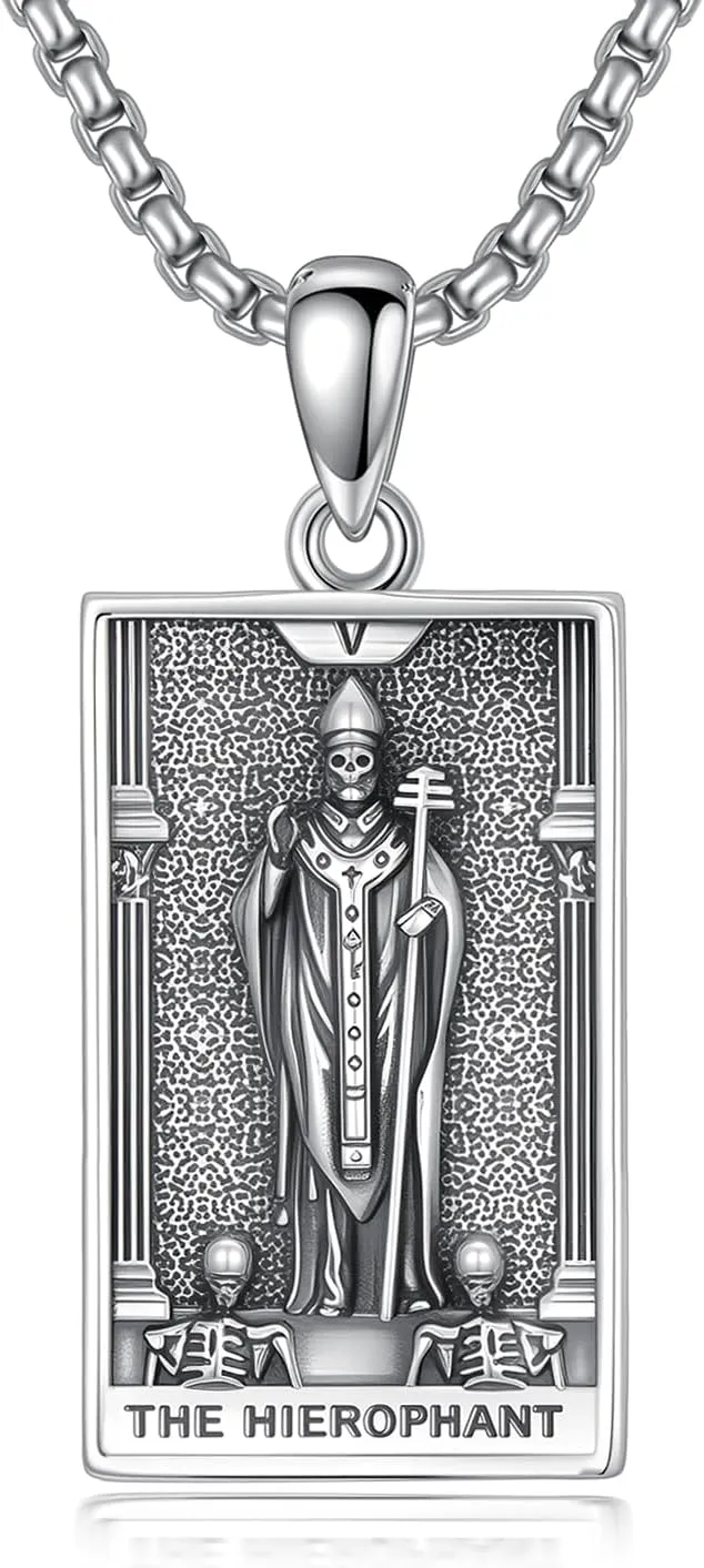 PELOVNY Tarot Card Necklace 925 Sterling Silver Skeleton Necklace The Sun Moon Star Strength Lovers Death Devil Fool Tarot Jewelry Christmas Birthday Gifts for Men Women Unisex