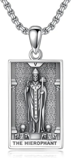 PELOVNY Tarot Card Necklace 925 Sterling Silver Skeleton Necklace The Sun Moon Star Strength Lovers Death Devil Fool Tarot Jewelry Christmas Birthday Gifts for Men Women Unisex