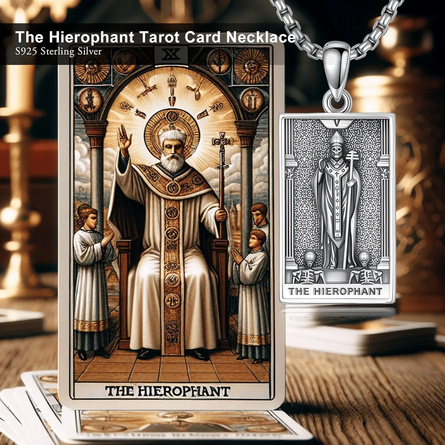 PELOVNY Tarot Card Necklace 925 Sterling Silver Skeleton Necklace The Sun Moon Star Strength Lovers Death Devil Fool Tarot Jewelry Christmas Birthday Gifts for Men Women Unisex