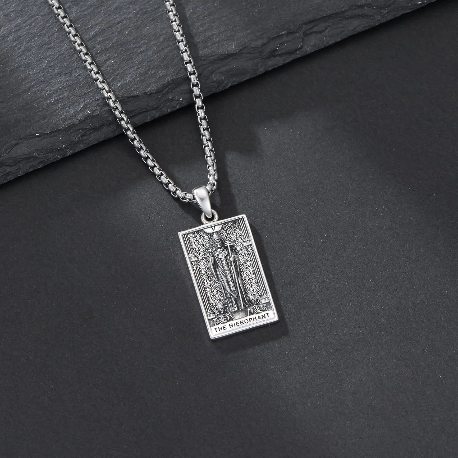 PELOVNY Tarot Card Necklace 925 Sterling Silver Skeleton Necklace The Sun Moon Star Strength Lovers Death Devil Fool Tarot Jewelry Christmas Birthday Gifts for Men Women Unisex