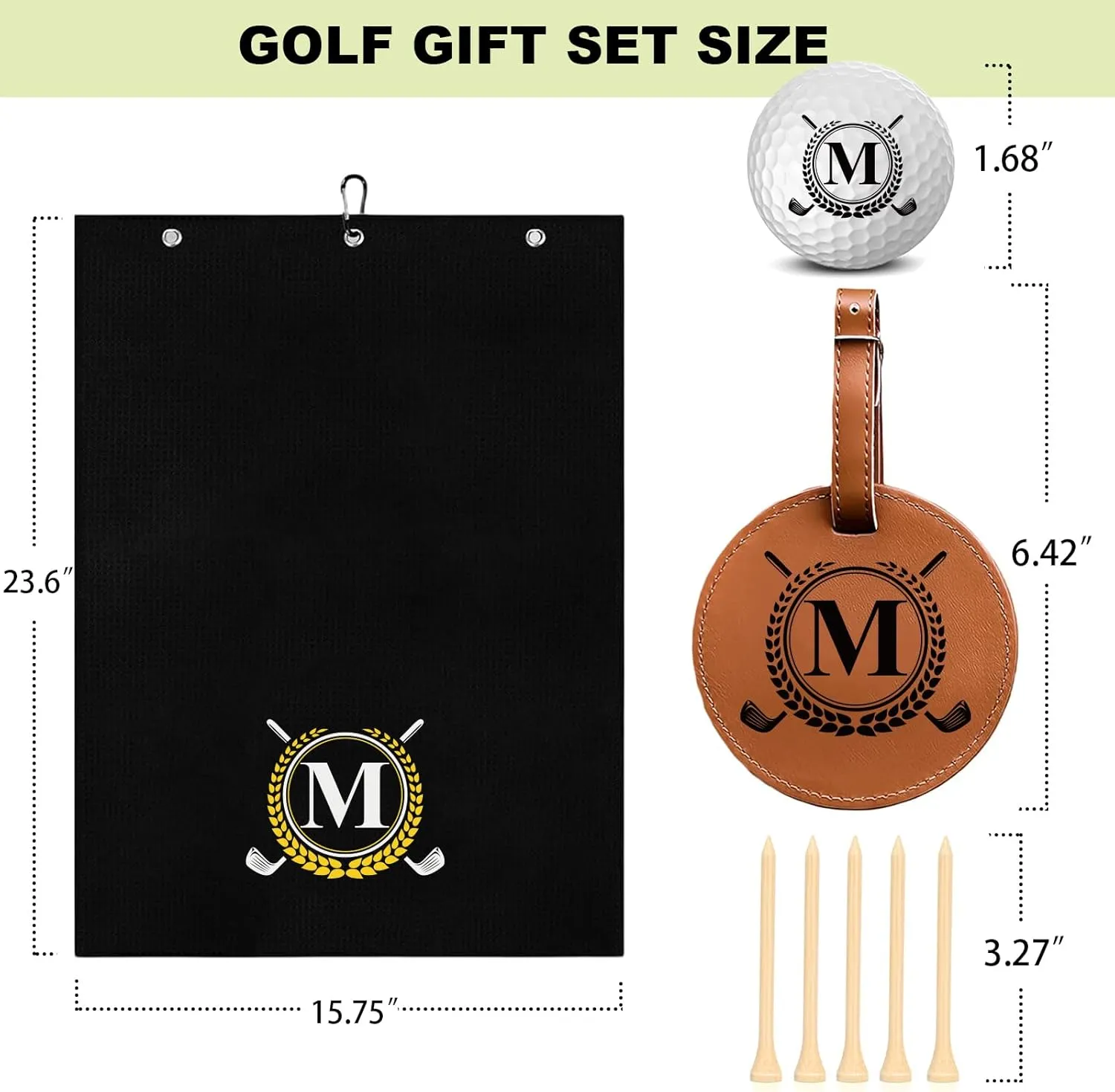 Personalized Golf Gift Set for Men & Dad - 3 Initial Golf Balls, Absorbent Towel & Leather Bag Tag with 5 Tees - Unique Birthday Box for Golfers & Partners
