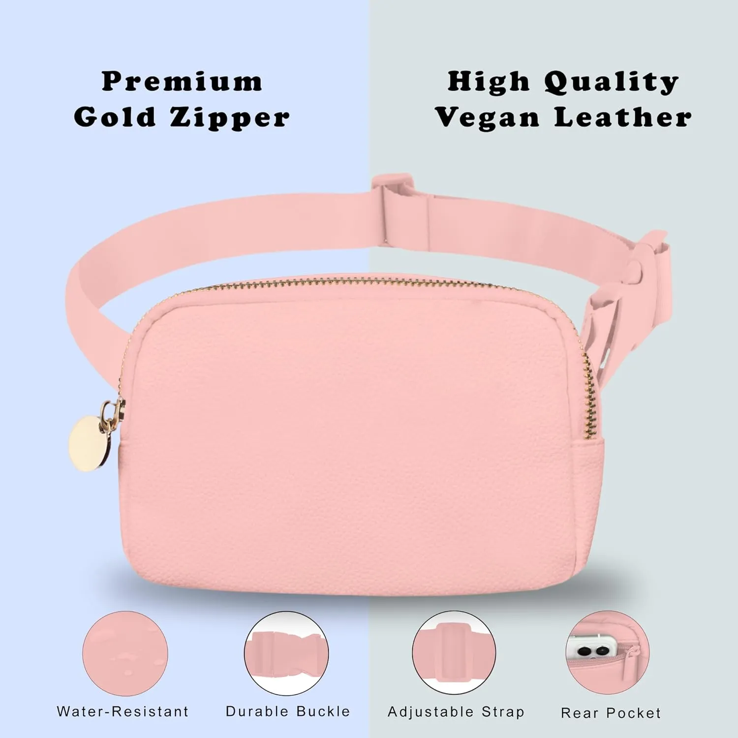 Pink Leather Belt Bag for Women  Stylish Crossbody Fanny Pack, Large Leather Waist Bag, Trendy Everywhere Belt Bag, Fashionable Cross Body Fanny Pack for Travel & Everyday Use