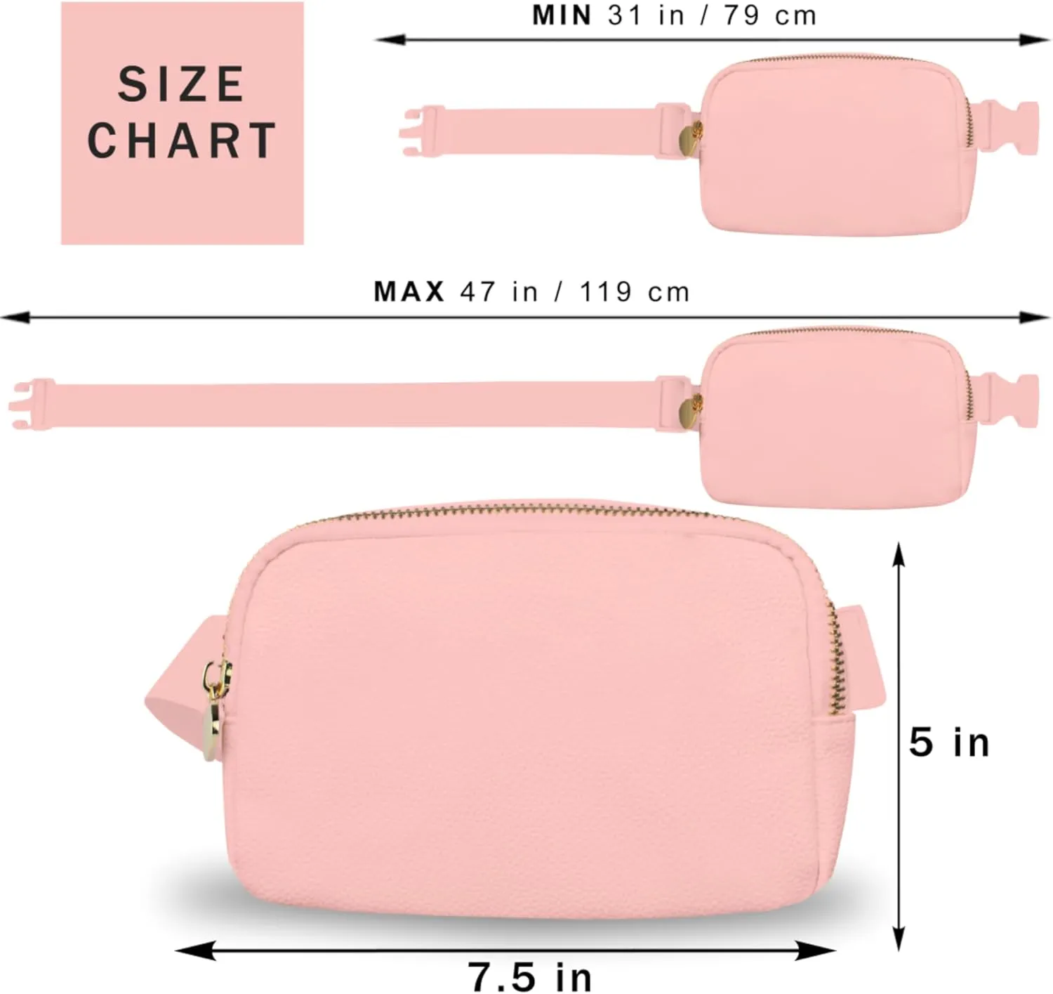 Pink Leather Belt Bag for Women  Stylish Crossbody Fanny Pack, Large Leather Waist Bag, Trendy Everywhere Belt Bag, Fashionable Cross Body Fanny Pack for Travel & Everyday Use