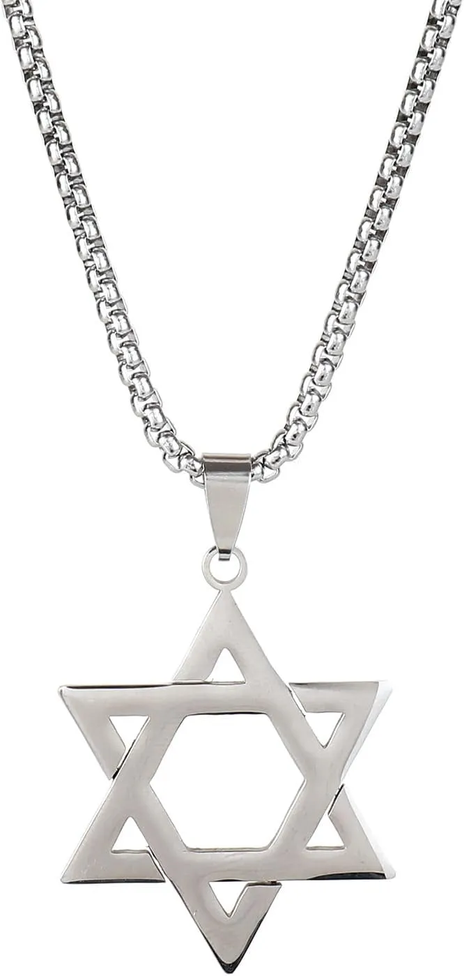 POYAMUSE Stainless Steel Star of David Necklace for Men - Symbolic Judaic Pendant Necklace, Jewish Star Pendant Necklace, Dainty Religious Necklace, Thoughtful Gift for Men and Women