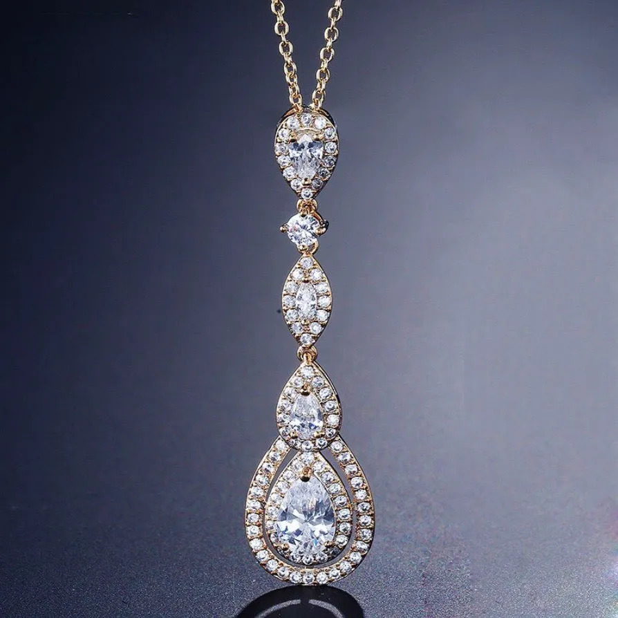 "Amalfi" - Cubic Zirconia Bridal Necklace - Available in Silver, Rose Gold and Yellow Gold