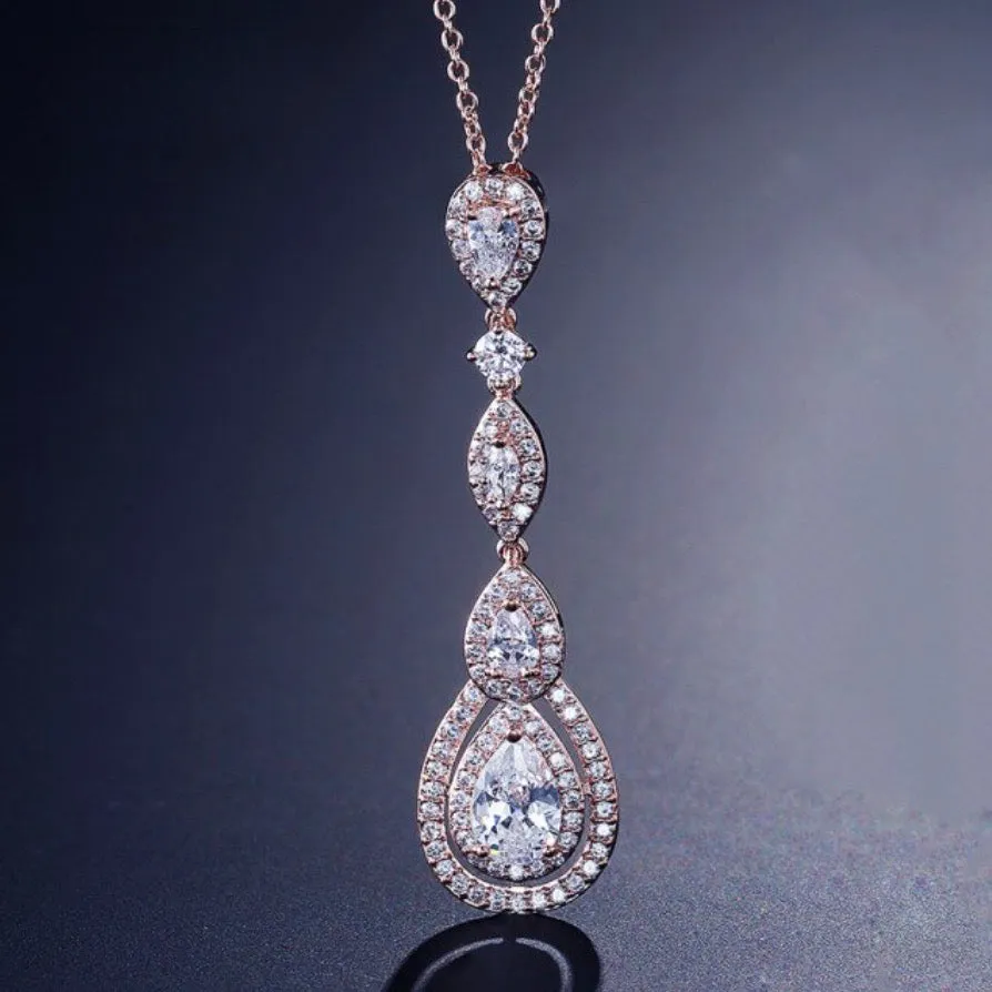 "Amalfi" - Cubic Zirconia Bridal Necklace - Available in Silver, Rose Gold and Yellow Gold