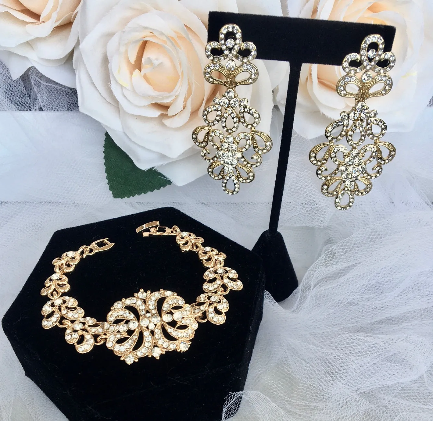 "Wynona" - Rhinestone Bridal Bracelet - Available in Silver and Gold