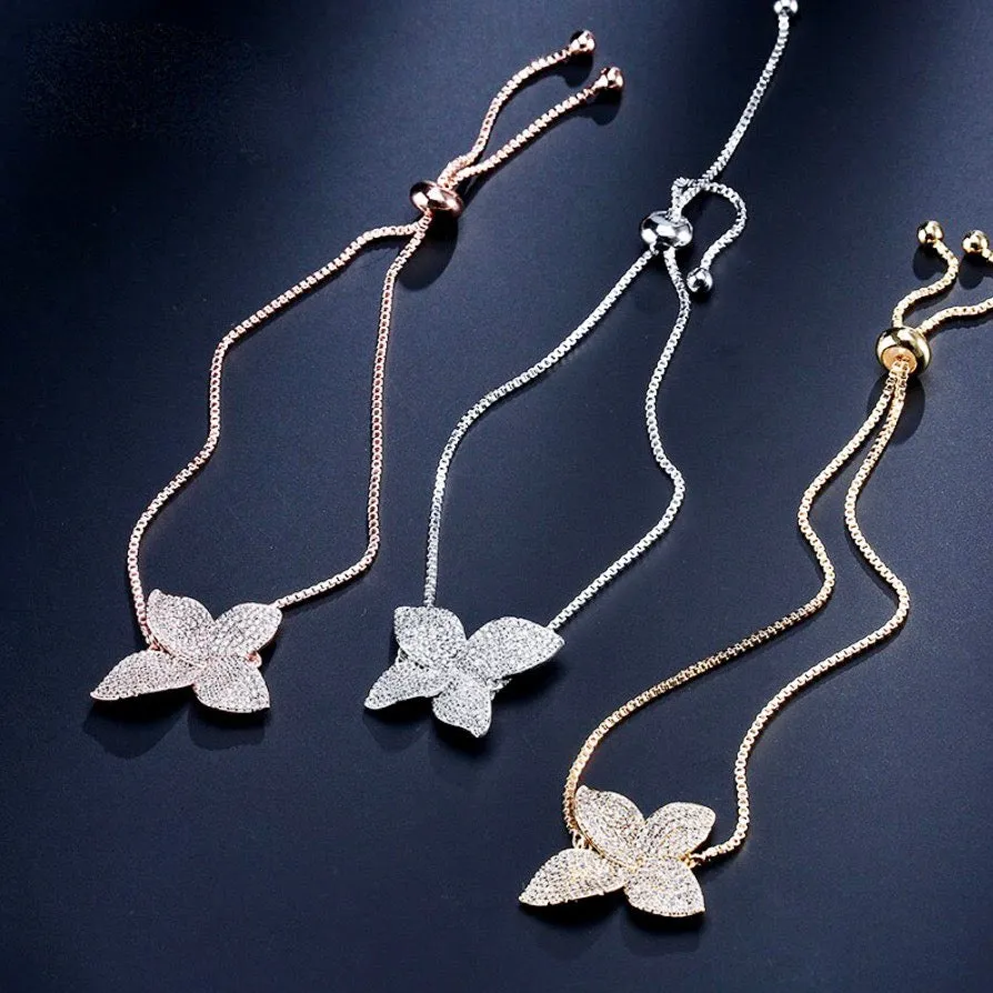 "Zinnia" - CZ Adjustable Bridal Bracelet - Available in Silver, Rose Gold and Yellow Gold