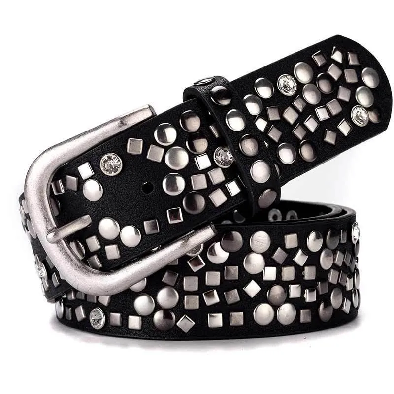 Rivet Studded Belt Women Punk Gothic Waistband Retro Vintage Leather