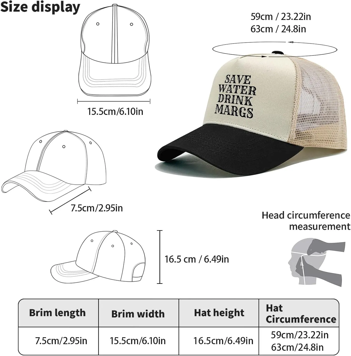 Save Water Drink Margs Trucker Hat Men Funny Mesh Cap for Summer