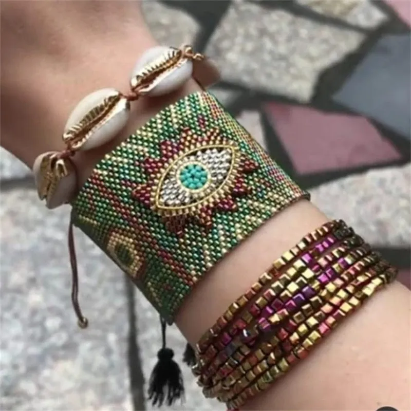 Seed Bead Cuff Bracelets 18 Different Styles And Colors You Choose Evil Eye With Tassels Or 3 Piece Sets With Crystals And Studs Tiny Indian Beads Stack Them!